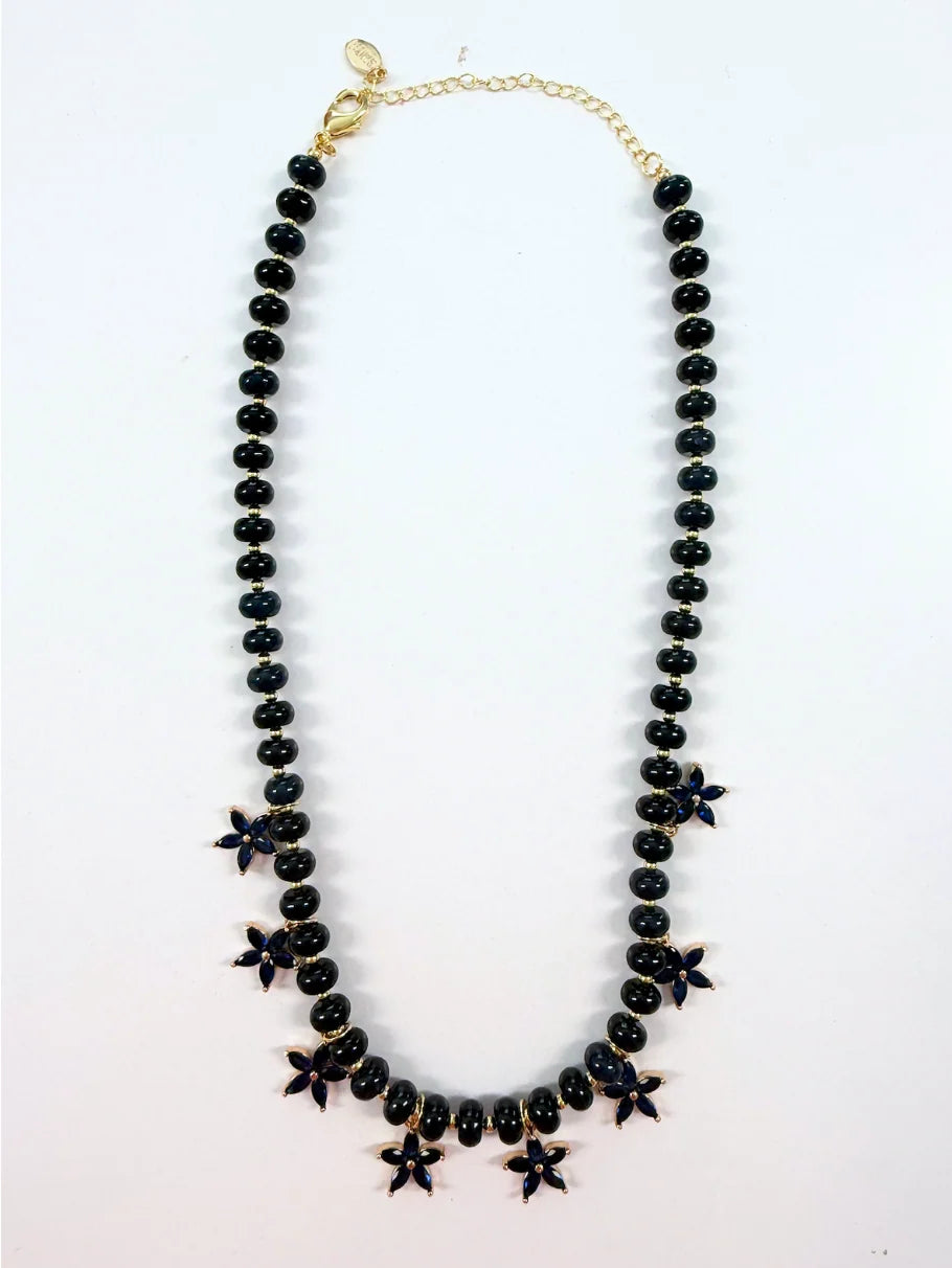 Beaded Bloom Necklace Navy
