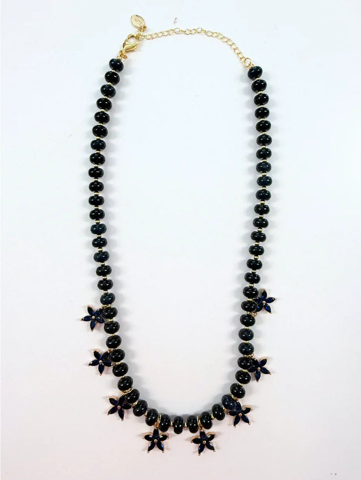 Beaded Bloom Necklace Navy
