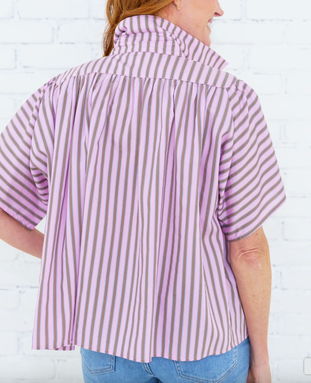 Ellie Top Pink/Khaki Stripe
