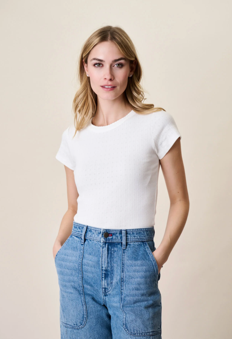 Pointelle Crewneck Tee Ivory