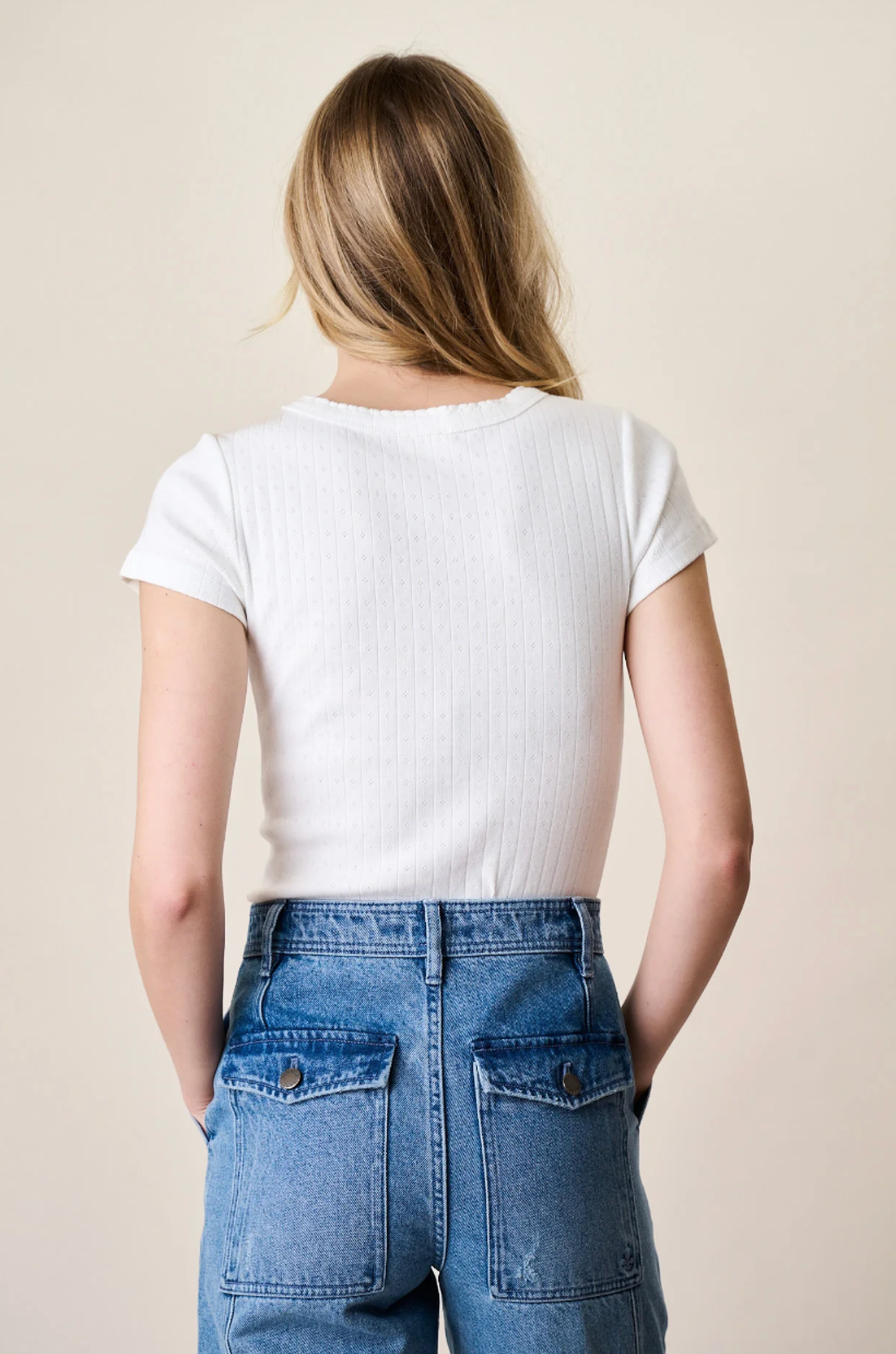 Pointelle Crewneck Tee Ivory
