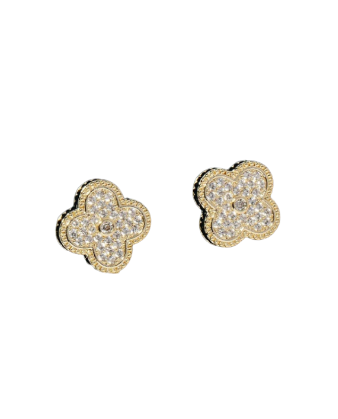 CZ Pave Clover Stud Earrings