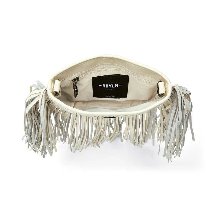 Free Spirit Fringe Perforated Leather Saddle Bag Cream