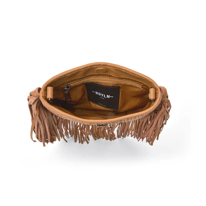 Free Spirit Fringe Perforated Leather Saddle Bag Terracotta