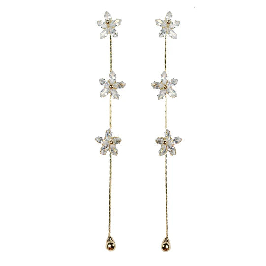 Diamond Daisy Gold Duster Drop Holiday Earrings