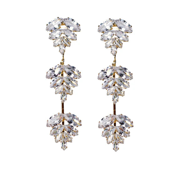 Gold Palm Diamond Drop Holiday Earrings