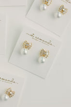 Gold Pearl Sparkler Holiday Statement Bow Earrings
