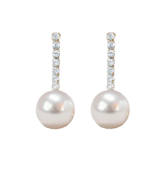 Small Swingy Pearl & Diamond Drop Holiday Statement Earrings