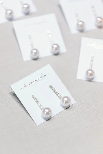 Small Swingy Pearl & Diamond Drop Holiday Statement Earrings