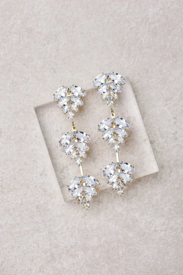 Gold Palm Diamond Drop Holiday Earrings