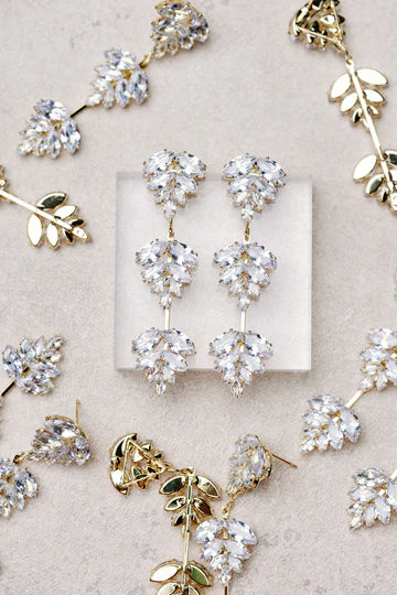 Gold Palm Diamond Drop Holiday Earrings