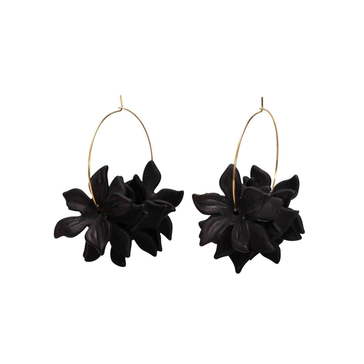 Floral Hoop Earrings Black