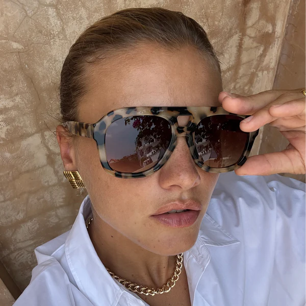 Voyager Acetate Oversized Aviator Sunglasses Milky Tortoise