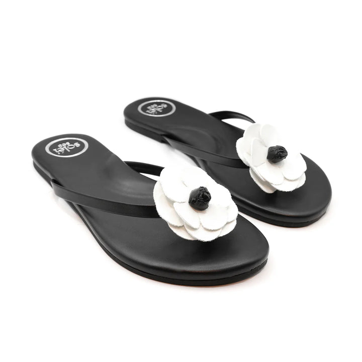 Valentina Flower Sandal Black/White