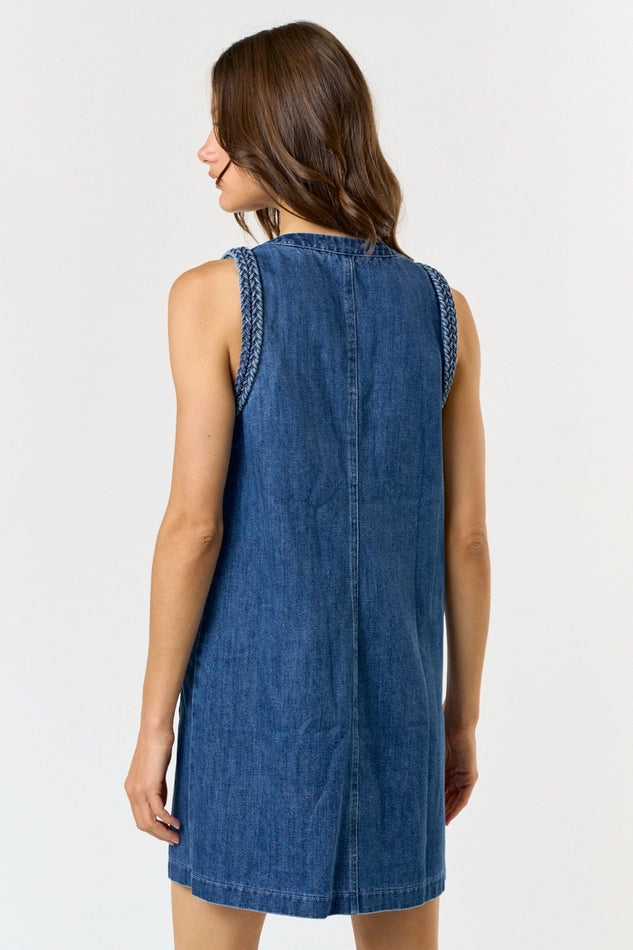 Braided Denim Sleeveless Dress