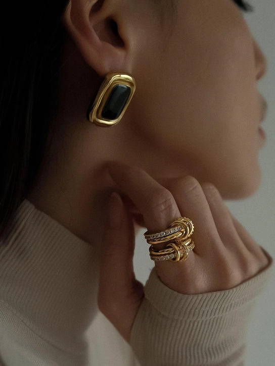 Petra 18K Gold Non-Tarnish Earring Black