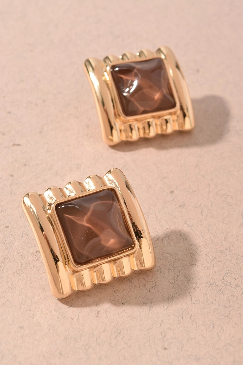 Square  Stud Earrings Brown