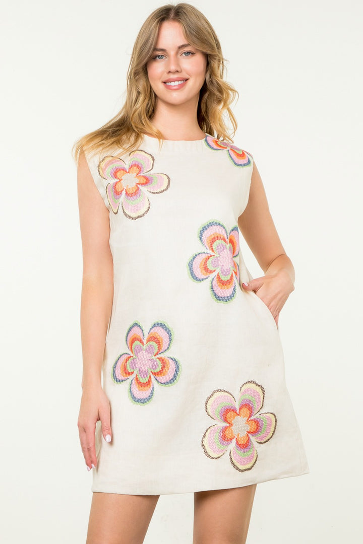 Sleeveless Flower Embroidered Dress