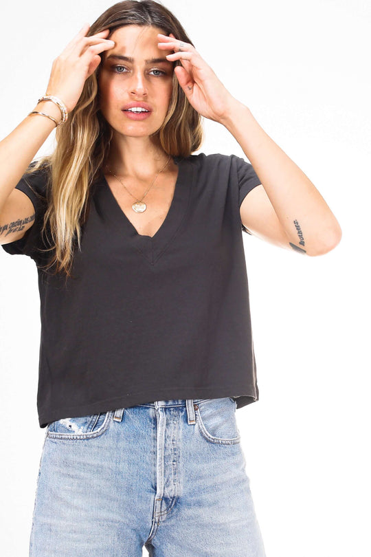 Alanis Recycled Cotton V Neck Vintage Black