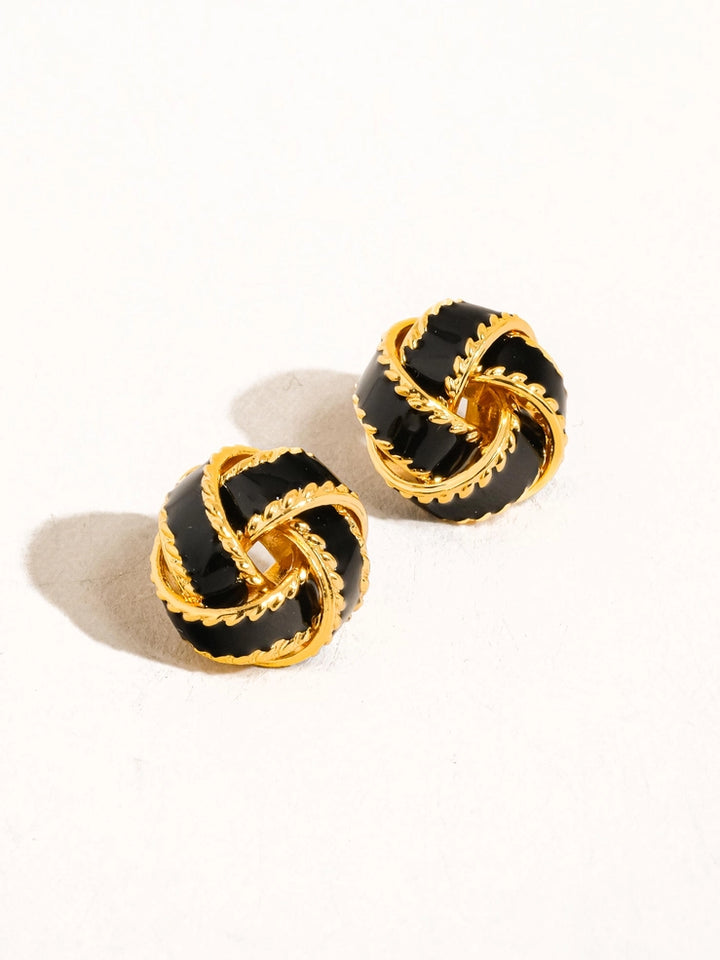 Astor 18K Gold Basket Weaved Ball Studs Black