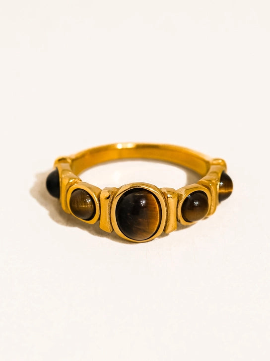 Canso 18K Gold Non-Tarnish Tiger Eye Ring Brown