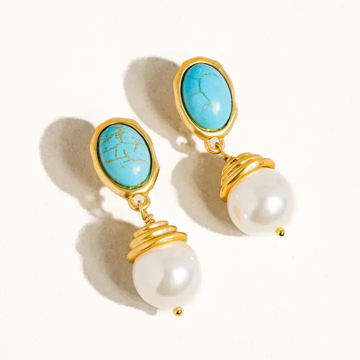 Nadia 18K Gold Turquoise Stone Pearl Earring