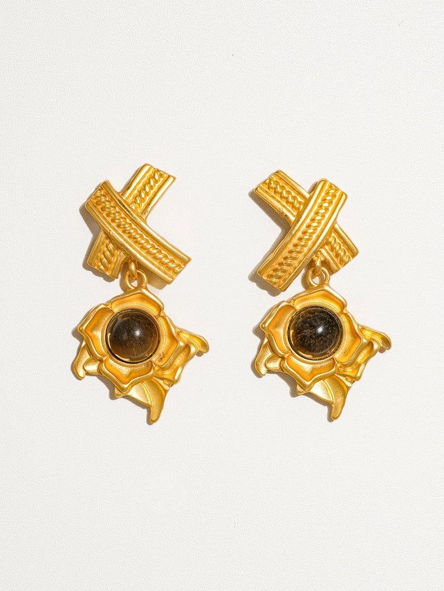 Venetia 18K Matte Gold Vintage Cross Stone Earring