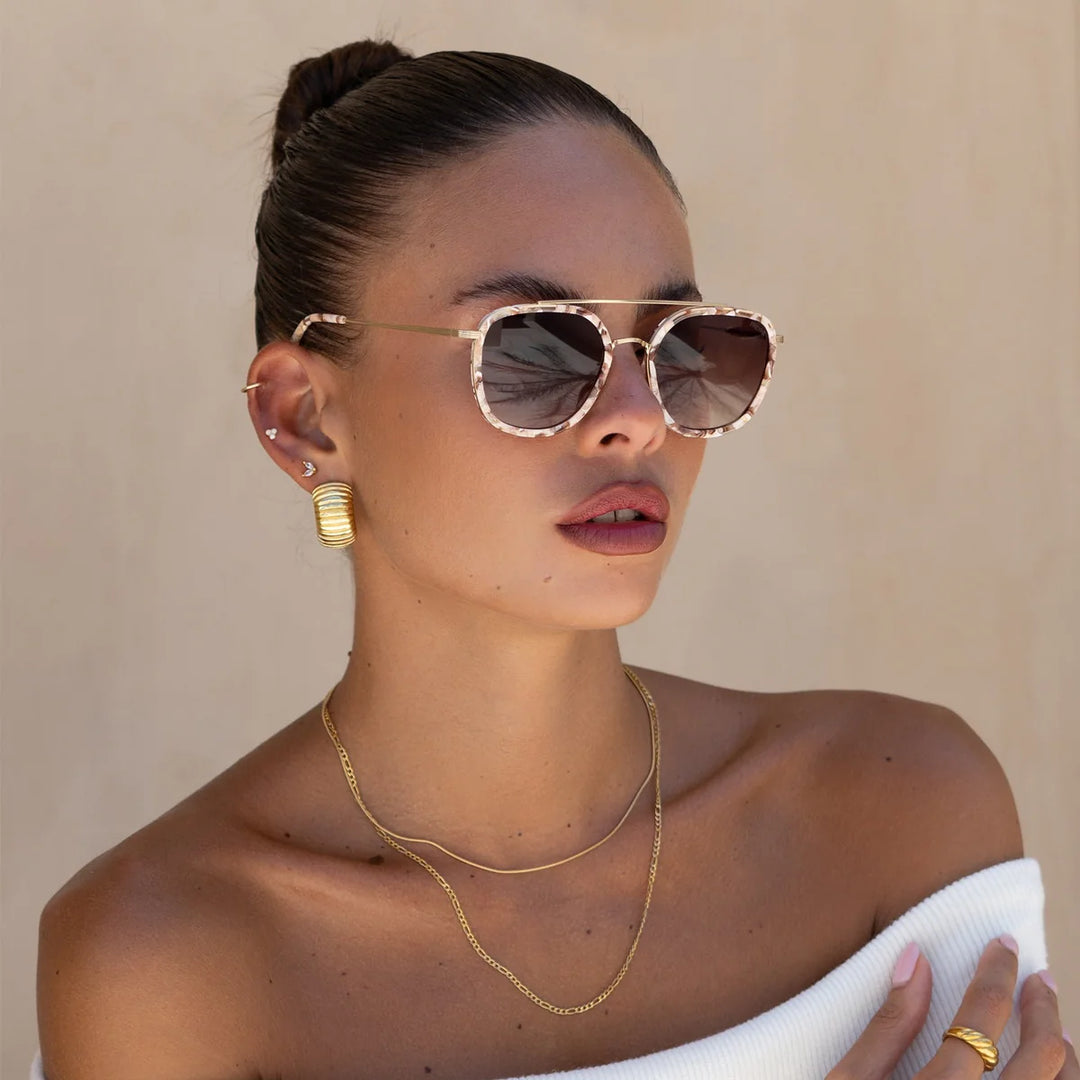Weston Acetate Round Unisex Sunglasses Pink Pearl/Brown