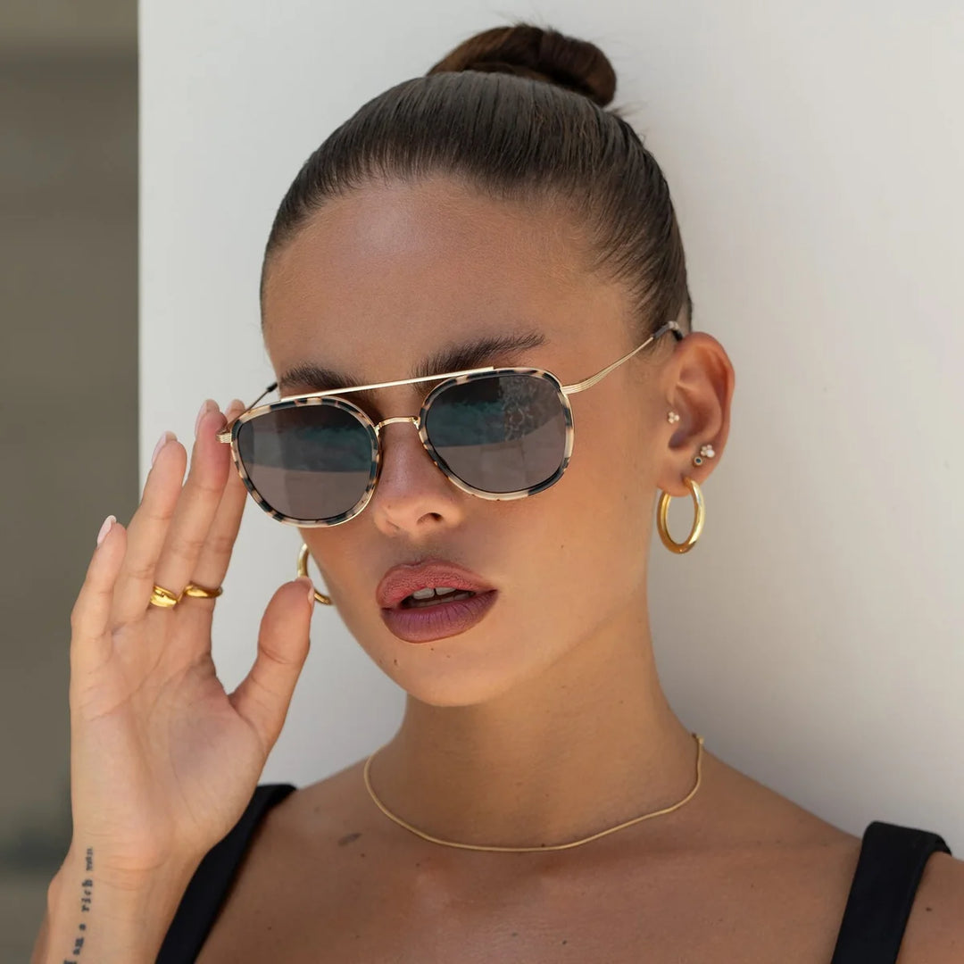 Weston Acetate Round Unisex Sunglasses Milky Tortoise/Brown