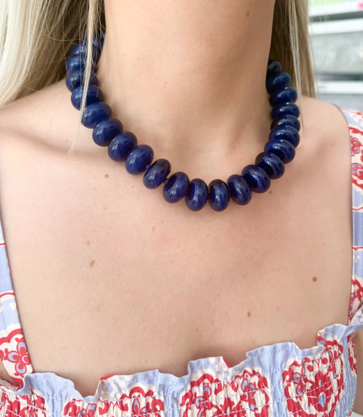 Bailey Chunky Beaded Necklace Navy