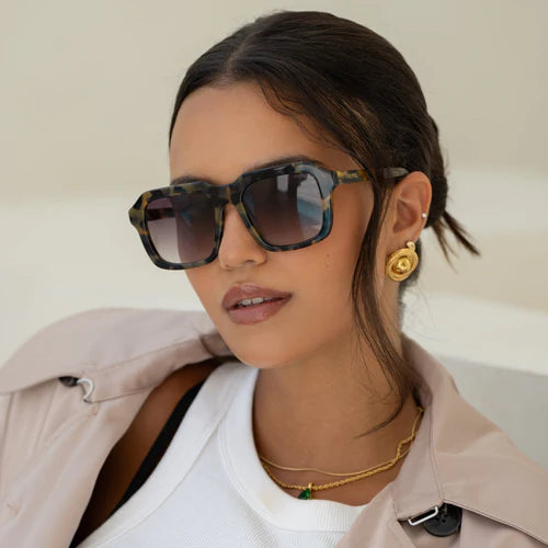 Charlie Acetate Unisex Rectangular Sunglasses Yellow Tortoise