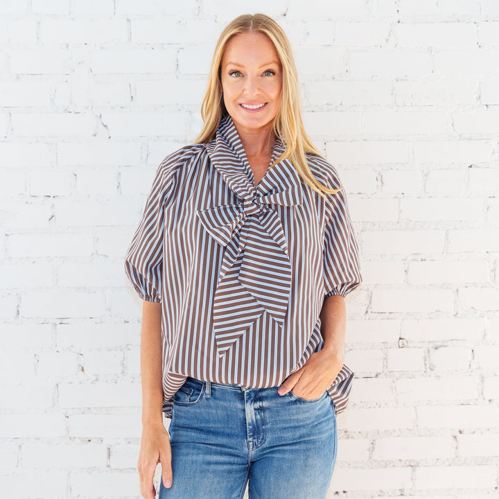Ryan Bow Top Cocoa Stripe
