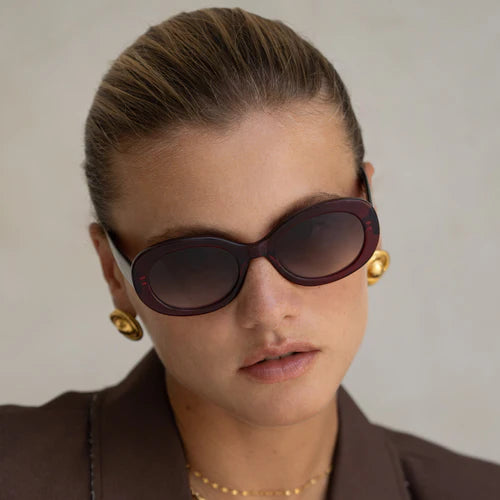 Aria Acetate Womens Oval Sunglasses Dark Cherry