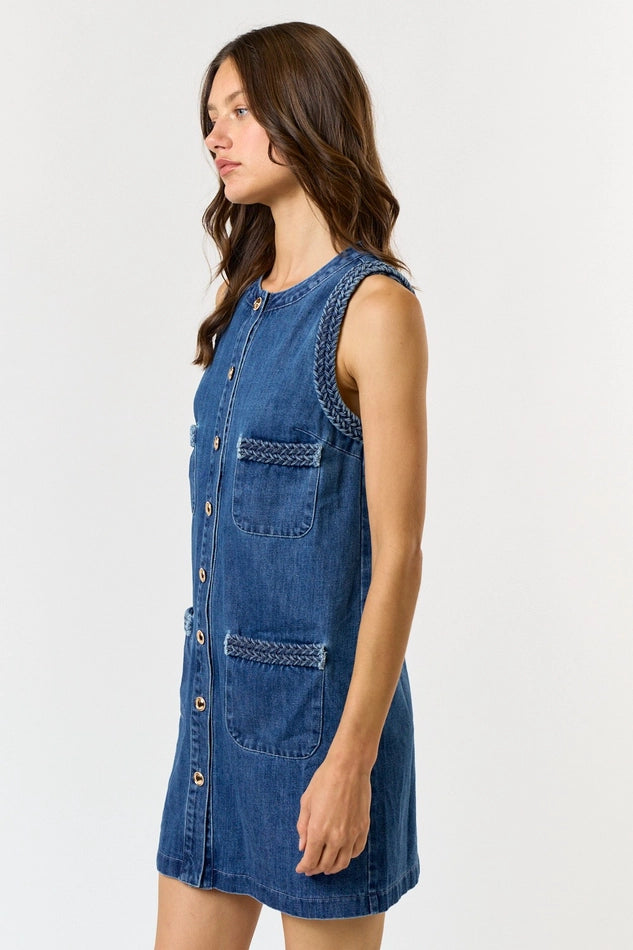 Braided Denim Sleeveless Dress