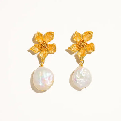 Thea 18K Vintage Gold Bohemian Floral Earrings