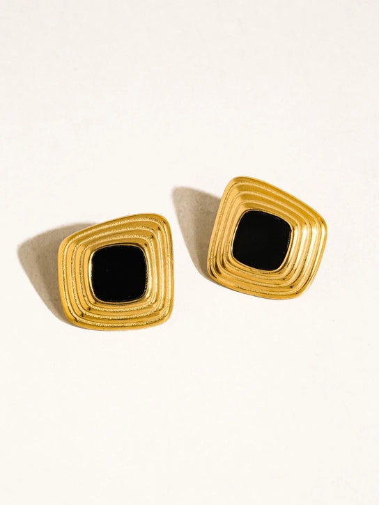 Solenne 18K Gold Non-Tarnish Earrings Black