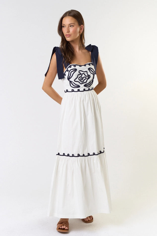 Lillian Embroidered Tie Maxi Dress