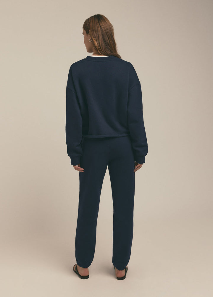 Cropped Collegiate Sweatshirt Navy W/ White