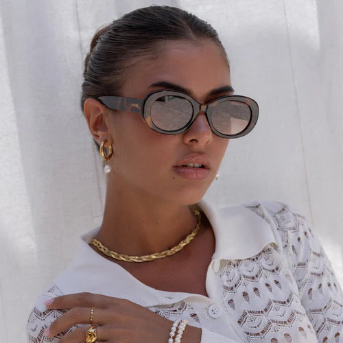 Aria Acetate Womens Oval Sunglasses Brown Tortoise