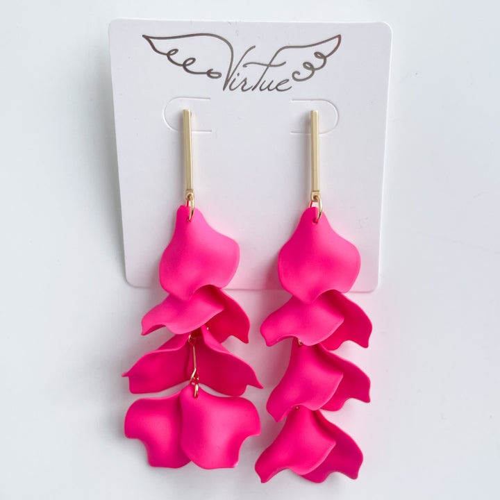 Bar Post Hyacinth Petal Earrings Neon Pink