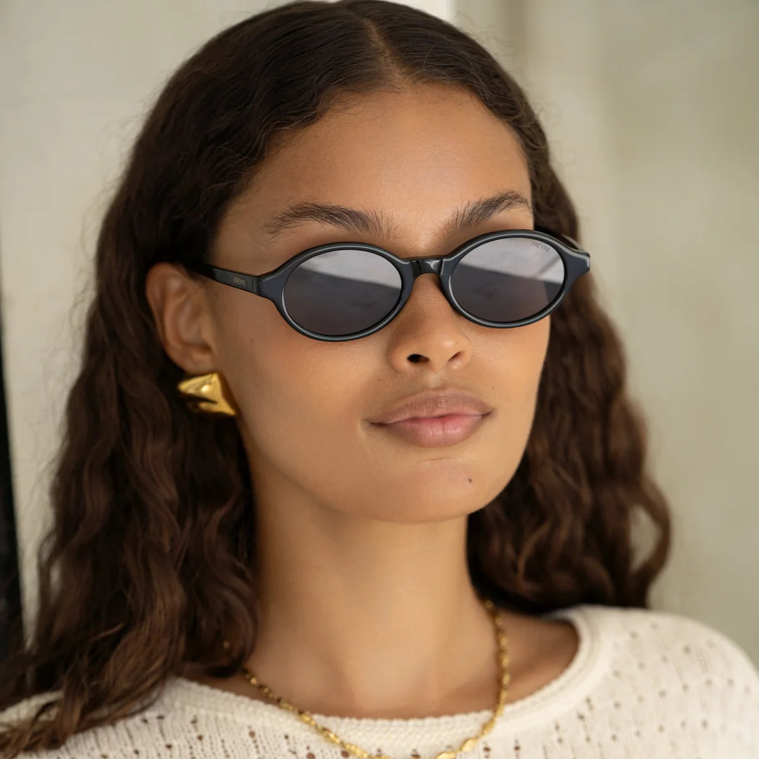 Zoe Acetate Round Womens Sunglasses Black