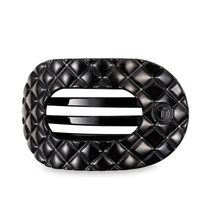 Flat Round Hair Clip Large Jet Black Quilted