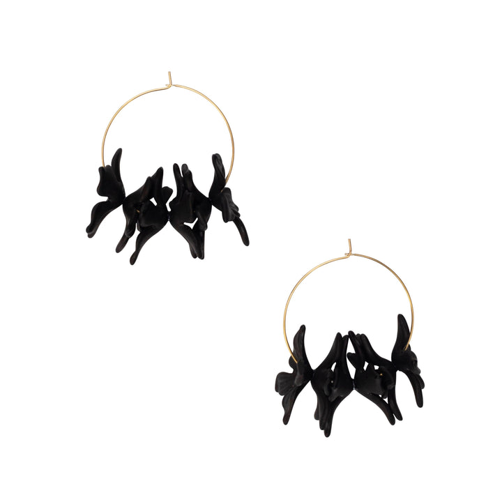 Floral Hoop Earrings Black