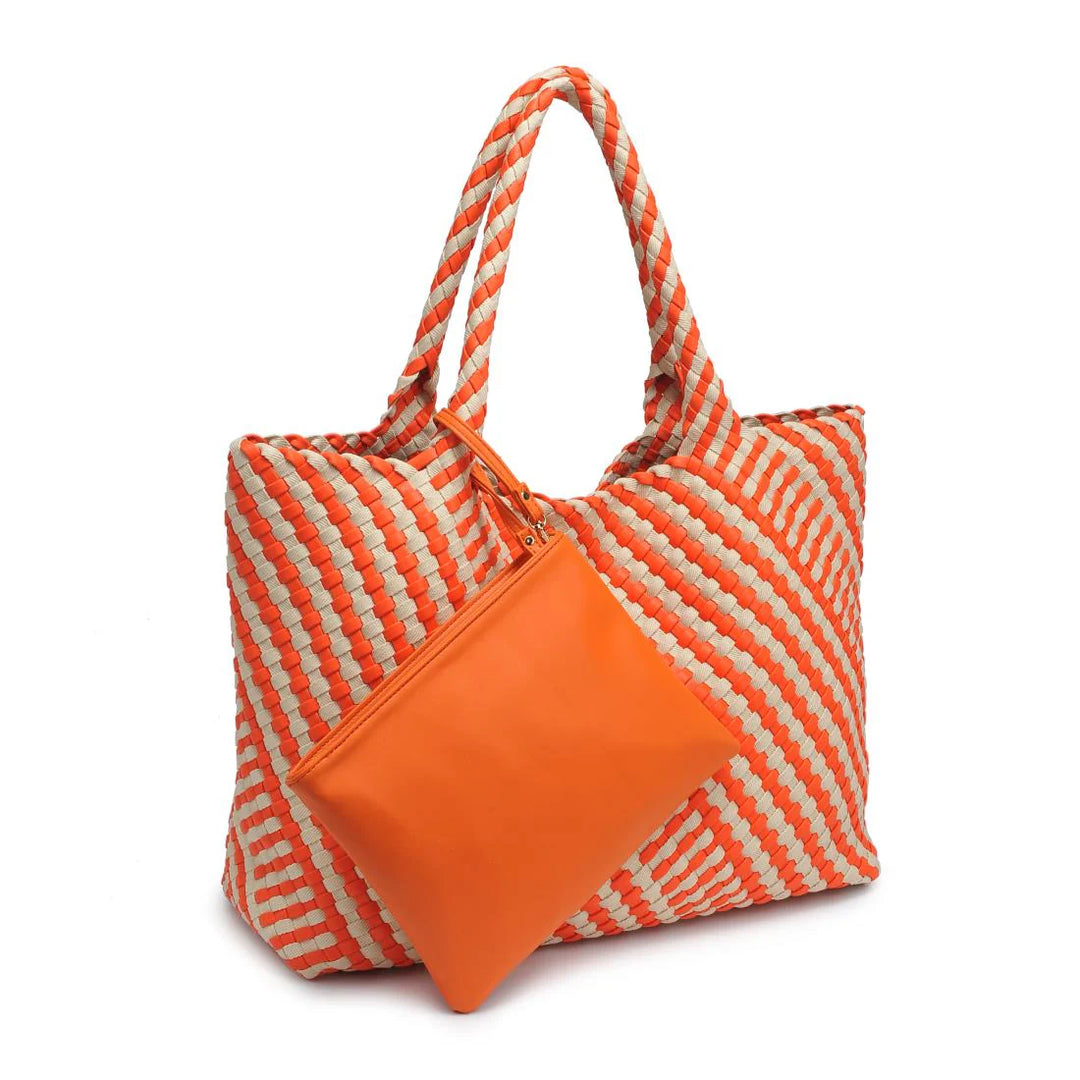 Solana Woven Tote Orange Ivory