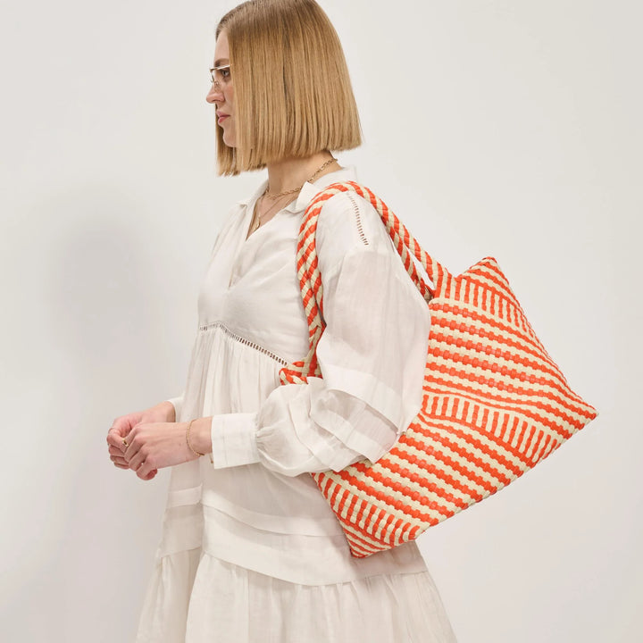 Solana Woven Tote Orange Ivory