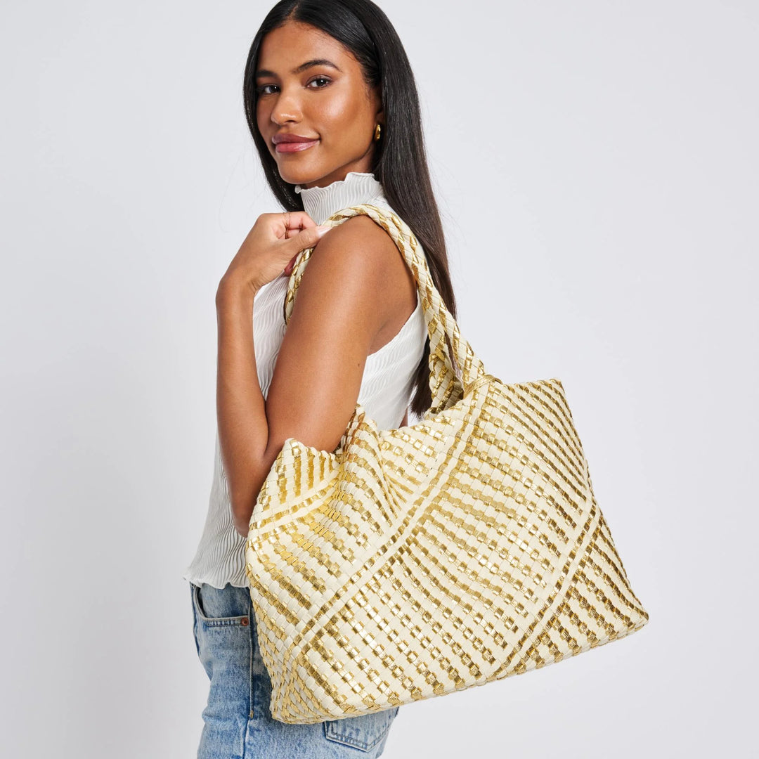 Solana Woven Tote Gold Ivory