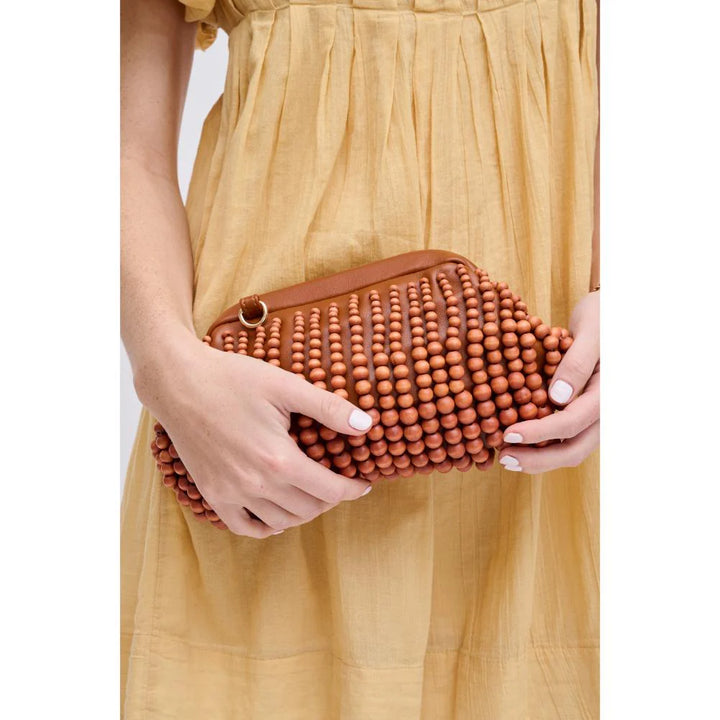 Lydia Beaded Clutch Tan