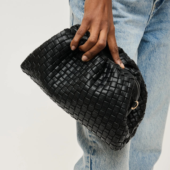 Tate Woven Frame Clutch Black