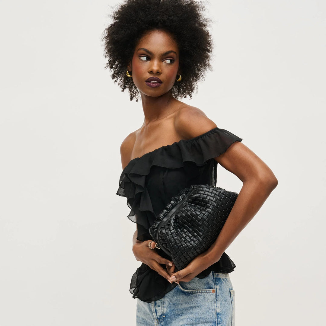 Tate Woven Frame Clutch Black