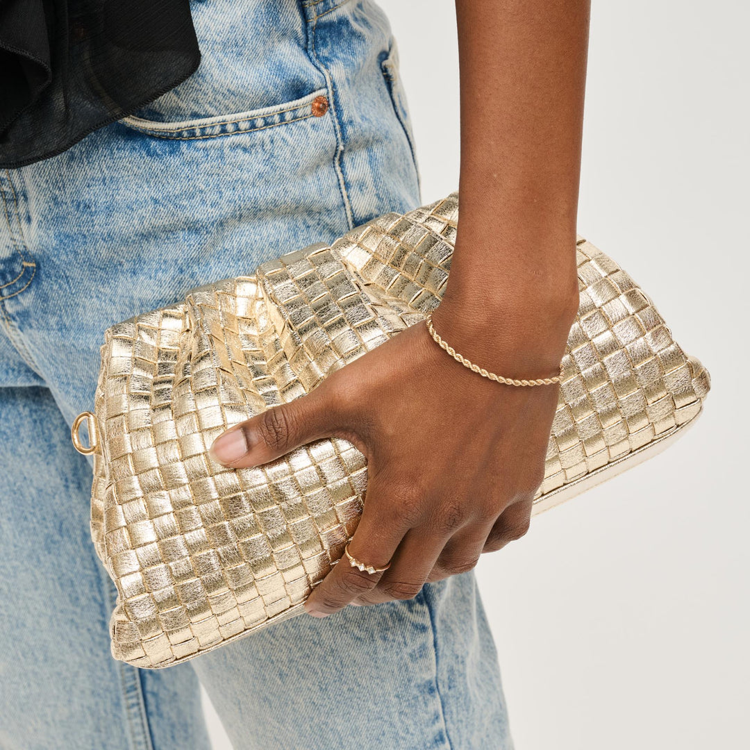 Tate Woven Frame Clutch Gold